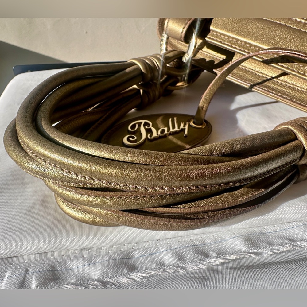 BALLY Lailan Metallic Gold Leather Satchel Made In Italy - Picture 7 of 13
